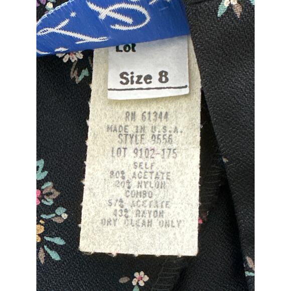 VTG SL Petites 80s Prairie Dress 8 Black Cream Floral Lace Coquette Cottagecore - Picture 12 of 16